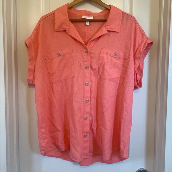 SET OF 2 Isabel Maternity Coral and Tan Button Down Shirts, size 2x XXL - Picture 3 of 9